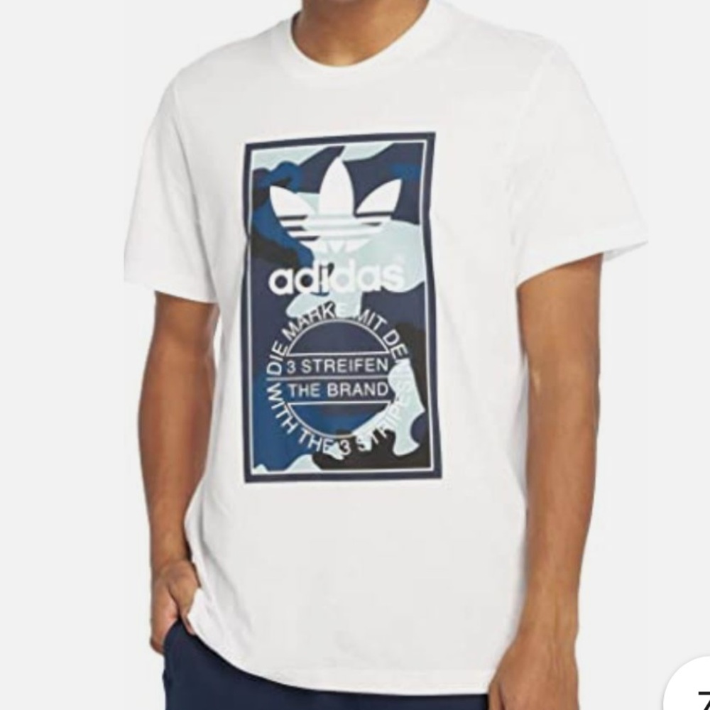 Adidas men’s with the stripes white & blue camo t-shirt